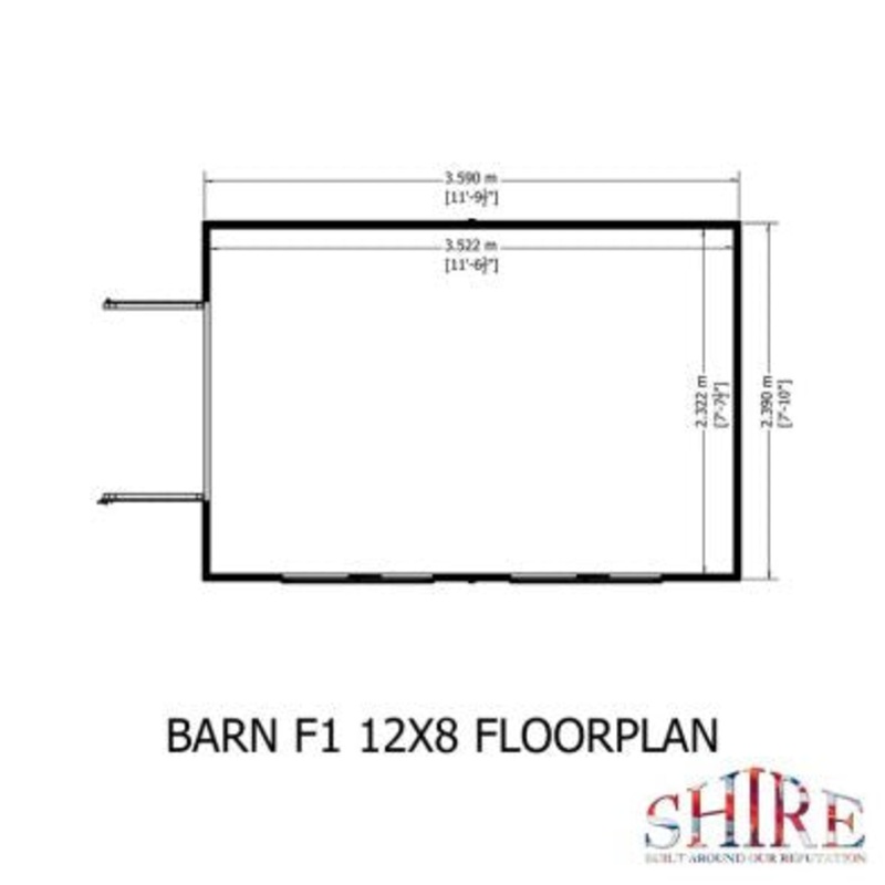 Shire Barn 11′ 9 x 7′ 10 Barn Shed – Premium Coated Shiplap