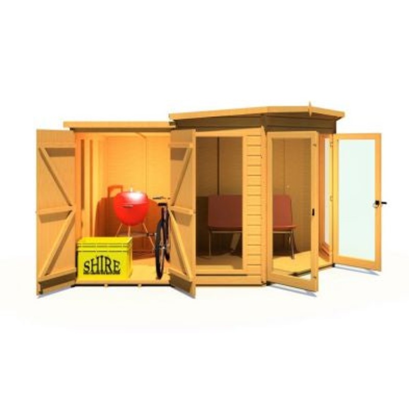 Shire Barclay 4′ 2 x 7′ 1 Pent Summerhouse with Side Shed – Premium Coated Shiplap