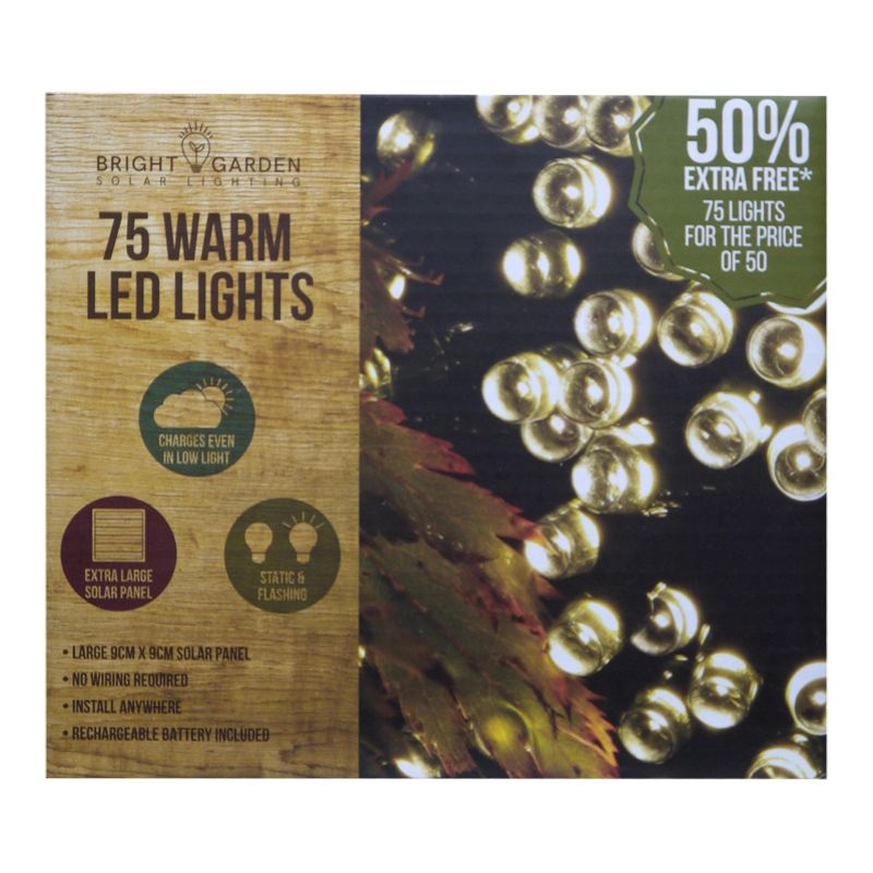 Solar Garden String Lights Decoration 75 Warm White LED – 10.4m by Bright Garden