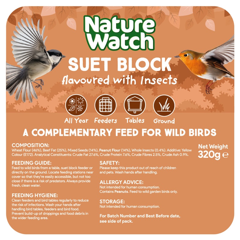 Suet Block Bird Feed With Insects By Nature Watch – 320g