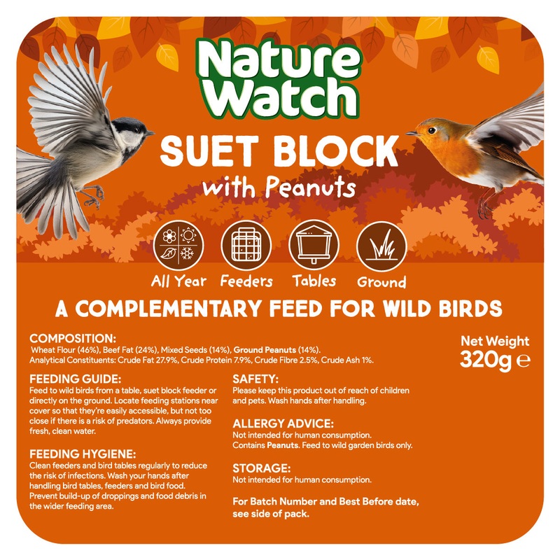 Suet Block Bird Feed With Peanuts By Nature Watch – 320g