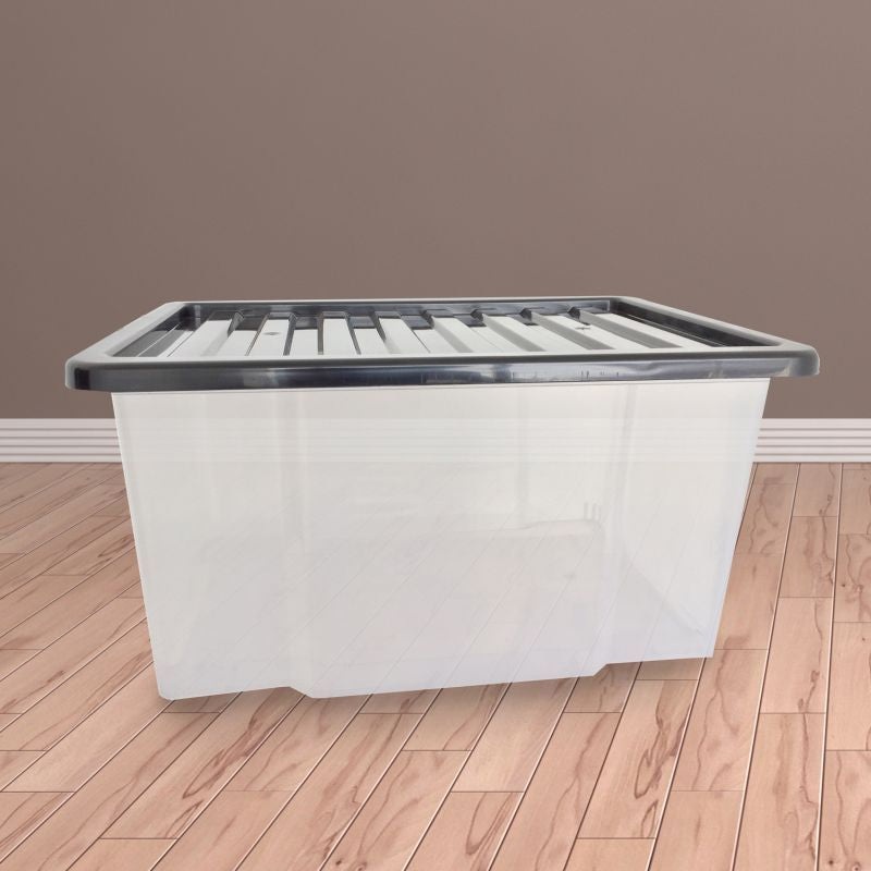Plastic Storage Box 50 Litres Large – Clear & Black by TML