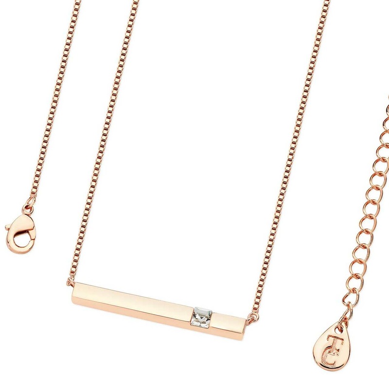 Tipperary Crystal Rose Gold Bar Birthstone Pendant Clear Crystal-April126176