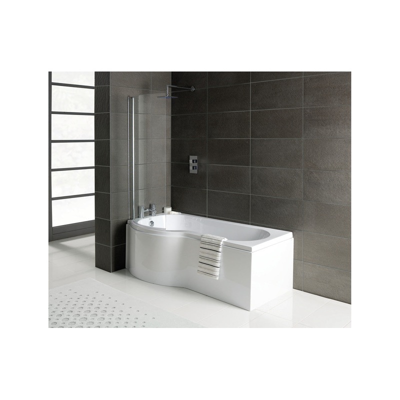 P-Shape 1700×700-850x410mm 0TH Shower Bath, Panel & Screen