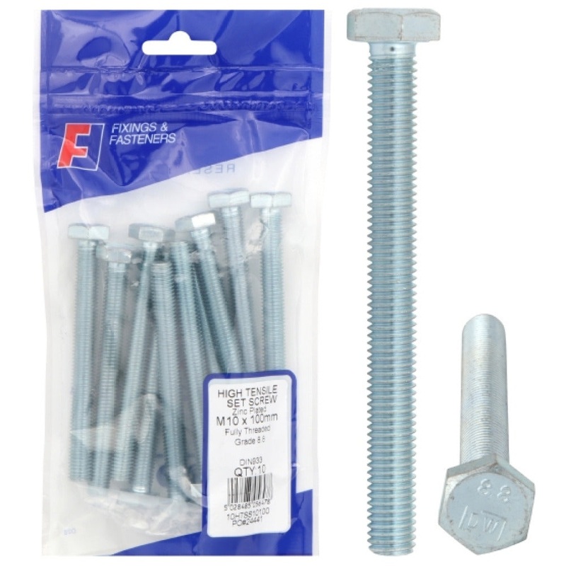 HEX HEAD SET SCREW BZP M8X100 BAG 10