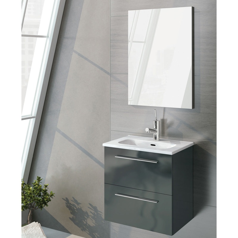 Paris 50cm Gloss Grey Wall Hung 2 Drawer
