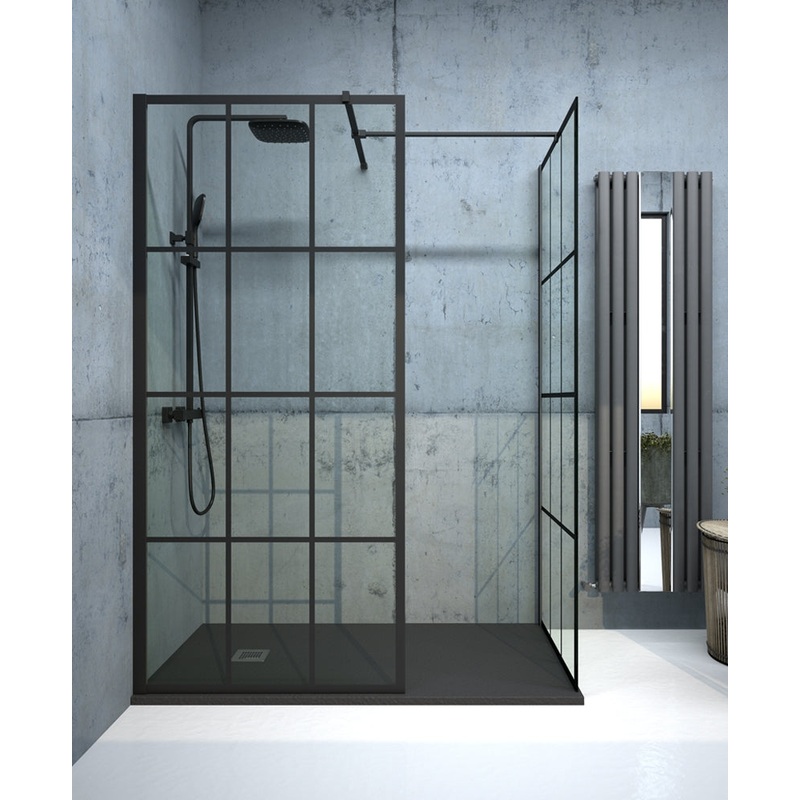 Aspect black trellis wetroom panel 1000