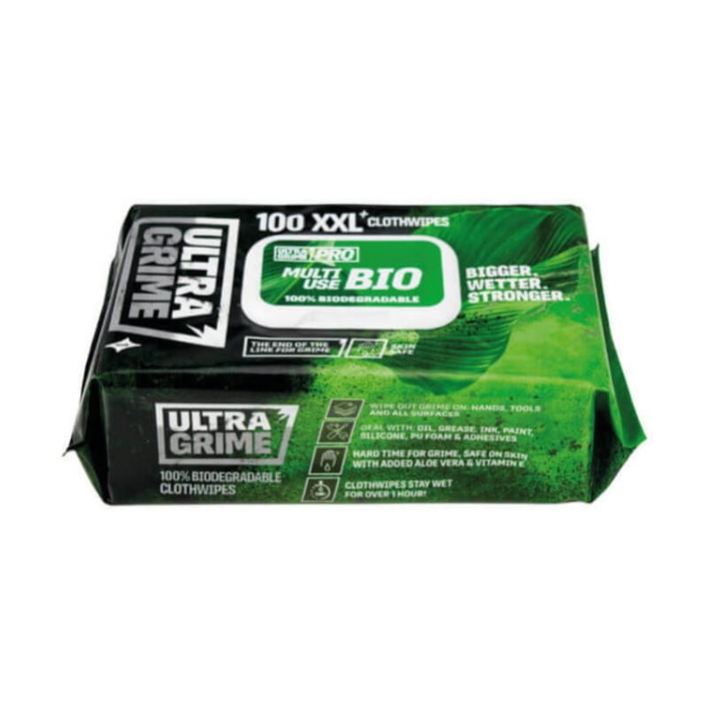 Pack of 100 PRO MultiUse Bio Cleaning Wipes XXL+ – UltraGrime (Natural White)  5940