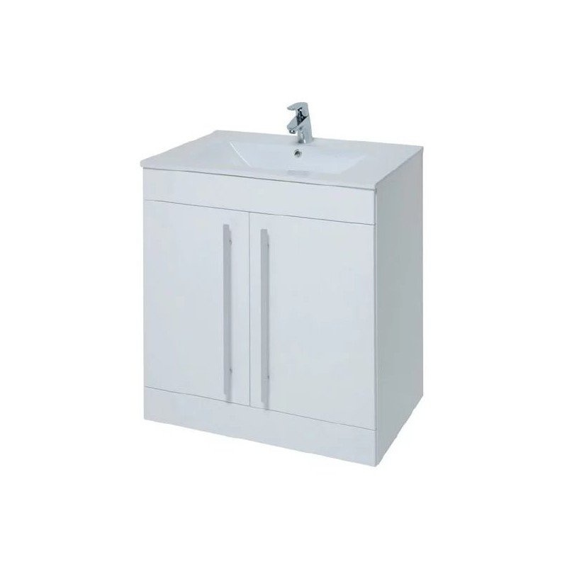 800mm Classic Floor Standing 2 Door Unit & Ceramic Basin – White