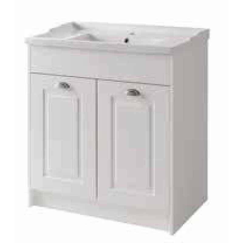 Astley Furniture 600mm floor Standing 2 Door Unit & Ceramic Basin – Matt White