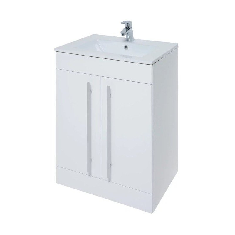 500mm Classic Floor Standing 2 Door Unit & Ceramic Basin – White