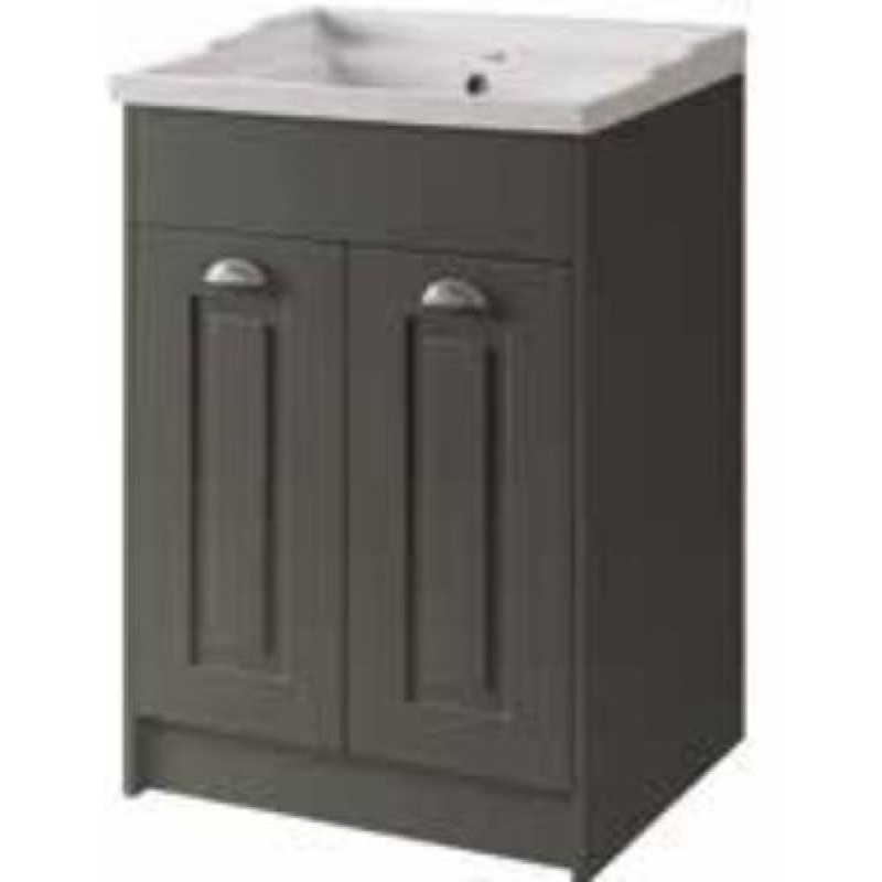 Astley Furniture 600mm floor Standing 2 Door Unit & Ceramic Basin – Matt Grey