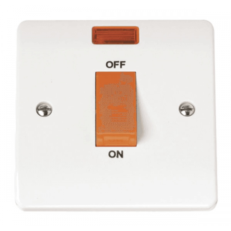 CMA201 – Scolmore Click Mode 45A DP 1 Gang Switch with Neon and Red Rocker White