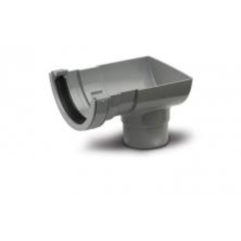 Polypipe Half Round 75mm Stop End Outlet Grey RW306