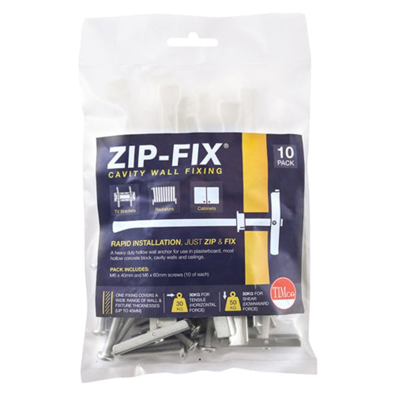 Timco Zip-Fix Cavity Wall Fixings – Zinc M6 – 10 Pieces