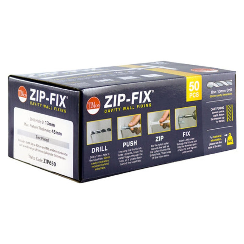 Timco Zip-Fix Cavity Wall Fixings – Zinc M6 – 50 Pieces