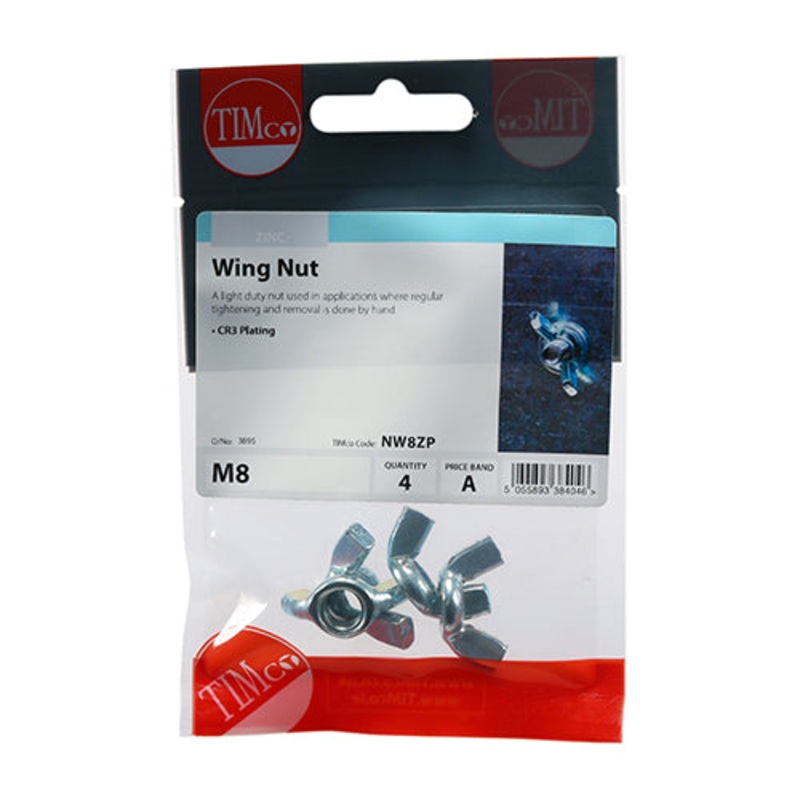 Timco Wing Nuts – Zinc M8 – 4 Pieces