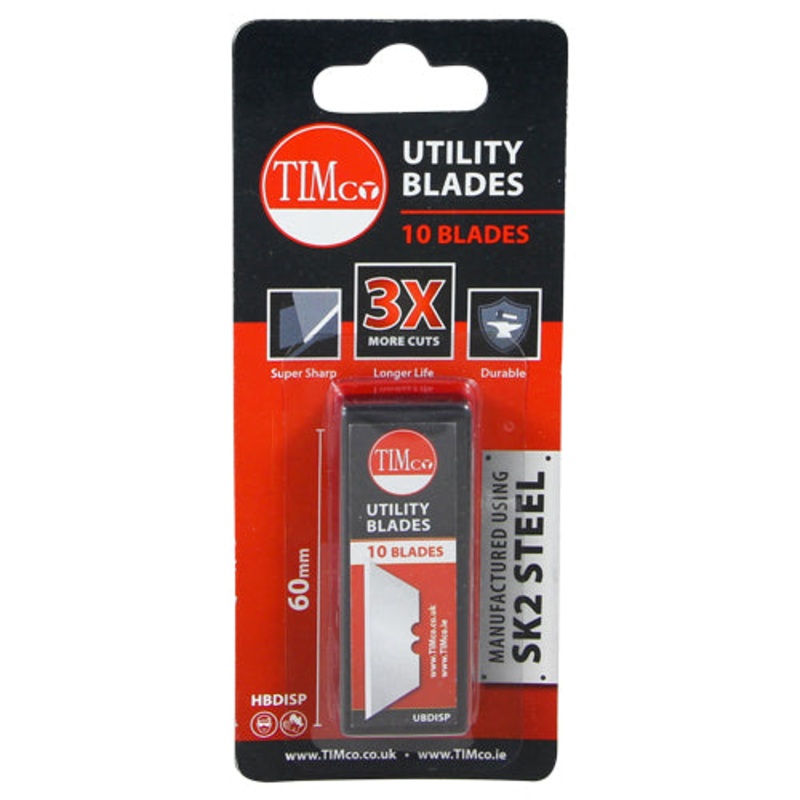 Timco Utility Knife Blades 60 x 19 x 0.6 – 10 Pieces