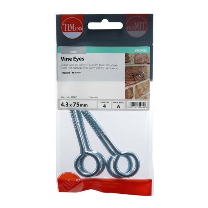 Timco Vine Eyes – Zinc 75mm – 4 Pieces