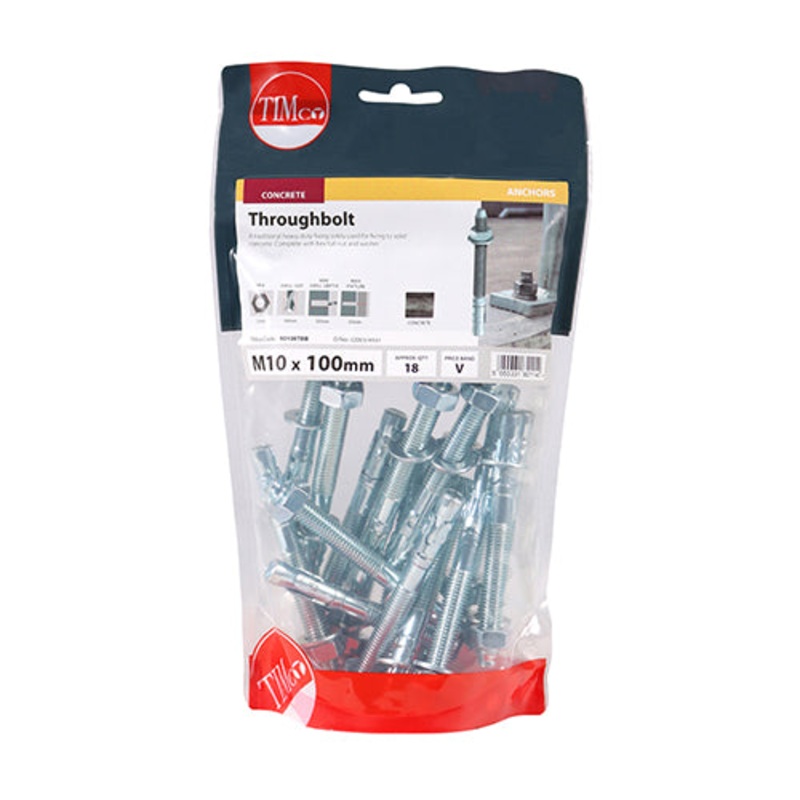 Timco Throughbolts – Zinc M10 x 100 – 18 Pieces