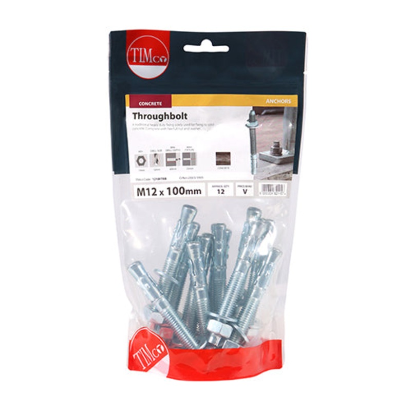 Timco Throughbolts – Zinc M12 x 100 – 12 Pieces