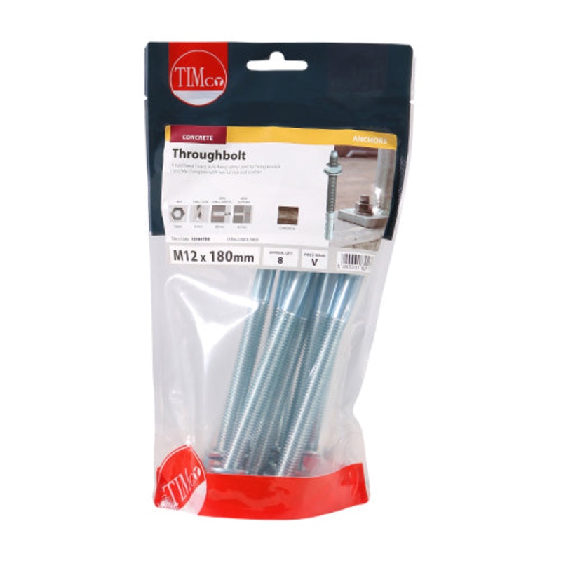 Timco Throughbolts – Zinc M12 x 180 – 8 Pieces
