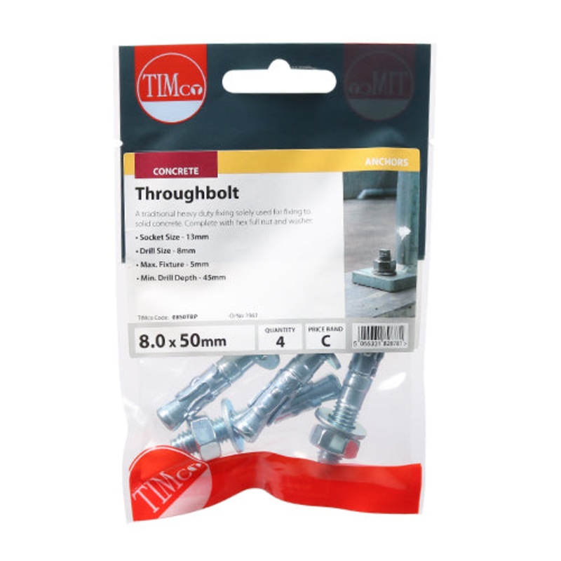 Timco Throughbolts – Zinc M8 x 50 – 4 Pieces