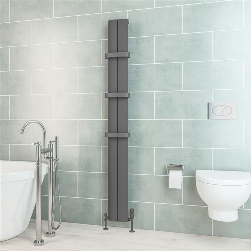 Berlini Matt Anthracite Vertical Aluminium Radiator 1800 x 185mm
