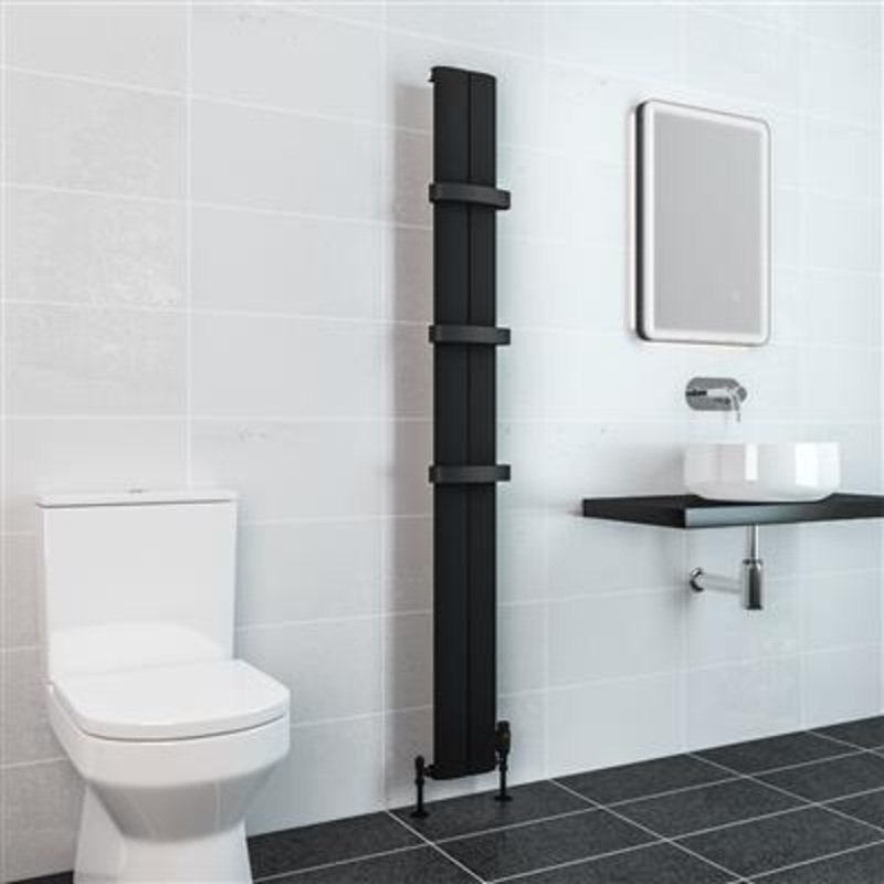 Berlini Matt Black Vertical Aluminium Radiator 1800 x 185mm