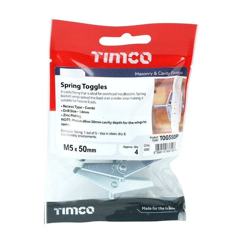 Timco Spring Toggles – Zinc M5 x 50 – 4 Pieces