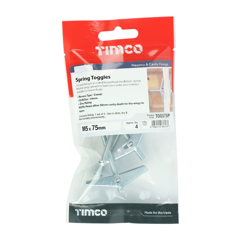 Timco Spring Toggles – Zinc M5 x 75 – 4 Pieces