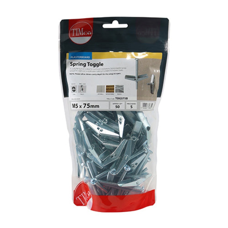 Timco Spring Toggles – Zinc M5 x 75 – 50 Pieces