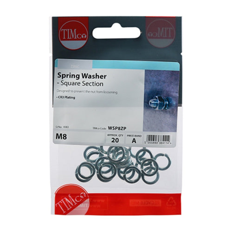 Timco Spring Washers – Zinc M8 – 20 Pieces