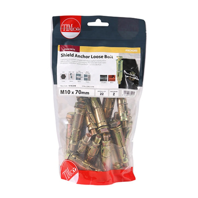 Timco Shield Anchor Loose Bolts – Yellow M10:10L (M10 x 70) – 22 Pieces