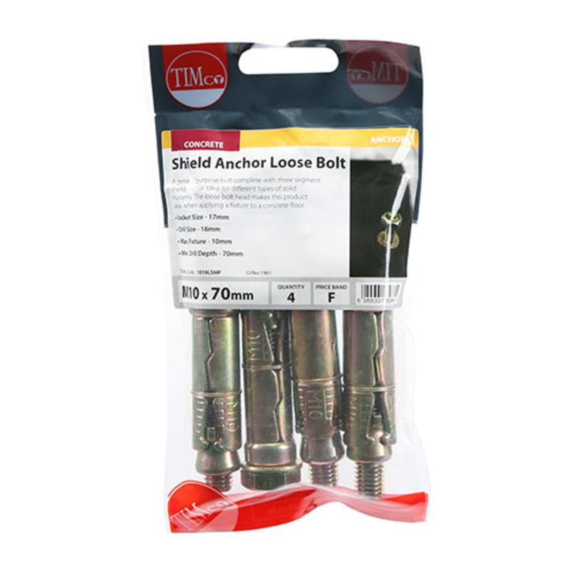 Timco Shield Anchor Loose Bolts – Yellow M10:10L (M10 x 70) – 4 Pieces