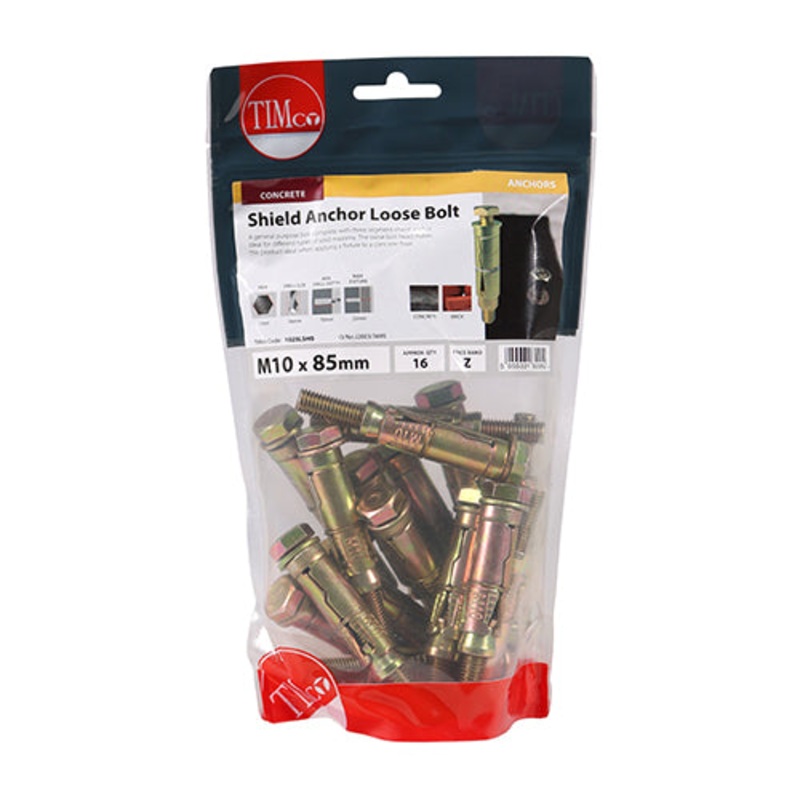 Timco Shield Anchor Loose Bolts – Yellow M10:25L (M10 x 85) – 16 Pieces