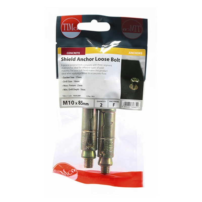 Timco Shield Anchor Loose Bolts – Yellow M10:25L (M10 x 85)