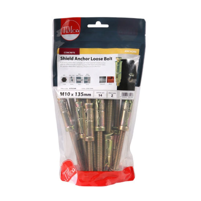Timco Shield Anchor Loose Bolts – Yellow M10:75L (M10 x 135) – 14 Pieces