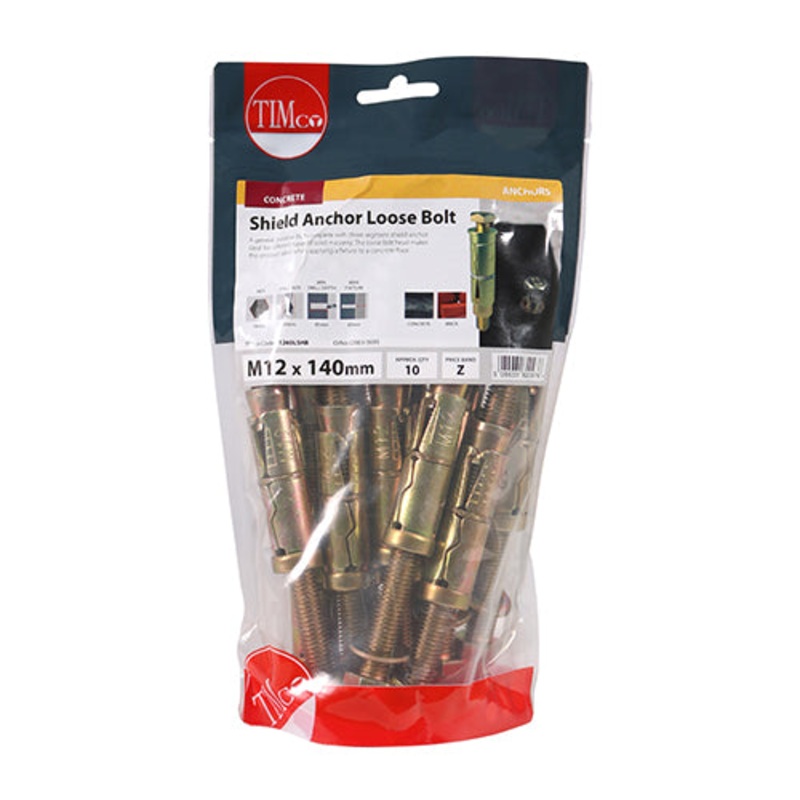 Timco Shield Anchor Loose Bolts – Yellow M12:60L (M12 x 120) – 10 Pieces
