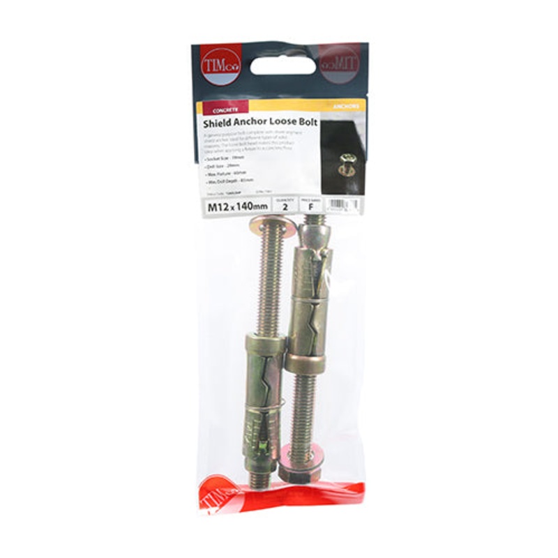 Timco Shield Anchor Loose Bolts – Yellow M12:60L (M12 x 140)