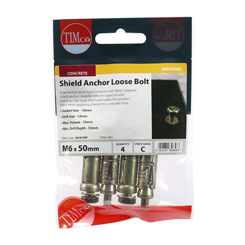 Timco Shield Anchor Loose Bolts – Yellow M6:10L (M6 x 50) – 4 Pieces