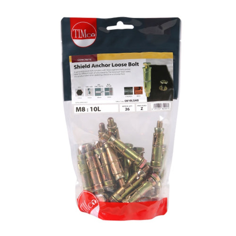 Timco Shield Anchor Loose Bolts – Yellow M8:10L (M8 x 60) – 26 Pieces