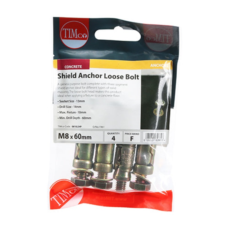 Timco Shield Anchor Loose Bolts – Yellow M8:10L (M8 x 60) – 4 Pieces