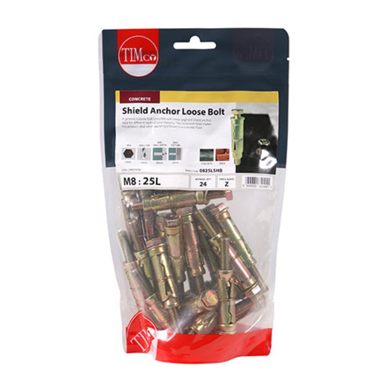 Timco Shield Anchor Loose Bolts – Yellow M8:25L (M8 x 75) – 24 Pieces