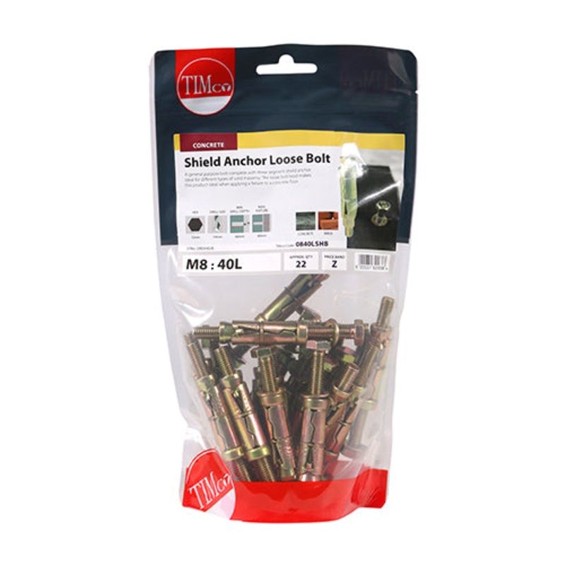 Timco Shield Anchor Loose Bolts – Yellow M8:40L (M8 x 90) – 22 Pieces