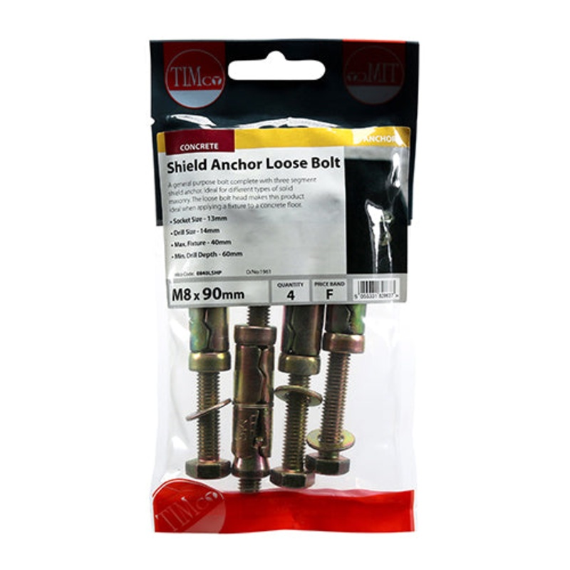 Timco Shield Anchor Loose Bolts – Yellow M8:40L (M8 x 90) – 4 Pieces