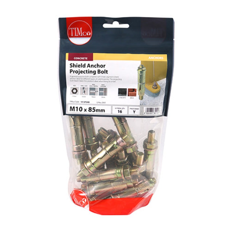 Timco Shield Anchor Projecting Bolts – Yellow M10:15P (M10 x 85) – 16 Pieces