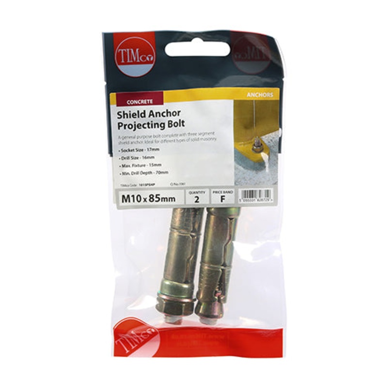 Timco Shield Anchor Projecting Bolts – Yellow M10:15P (M10 x 85)