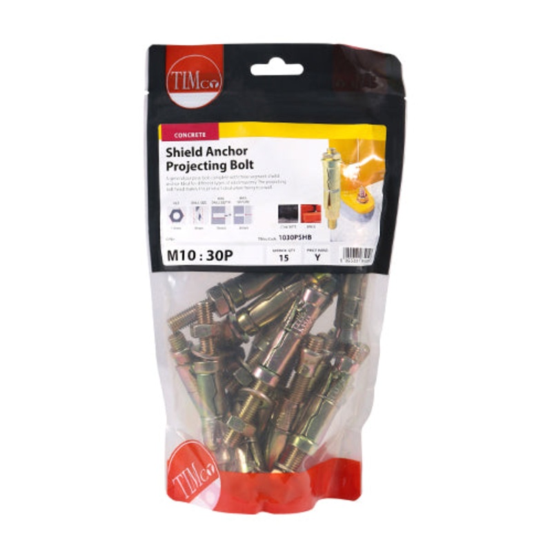 Timco Shield Anchor Projecting Bolts – Yellow M10:30P (M10 x 100) – 15 Pieces