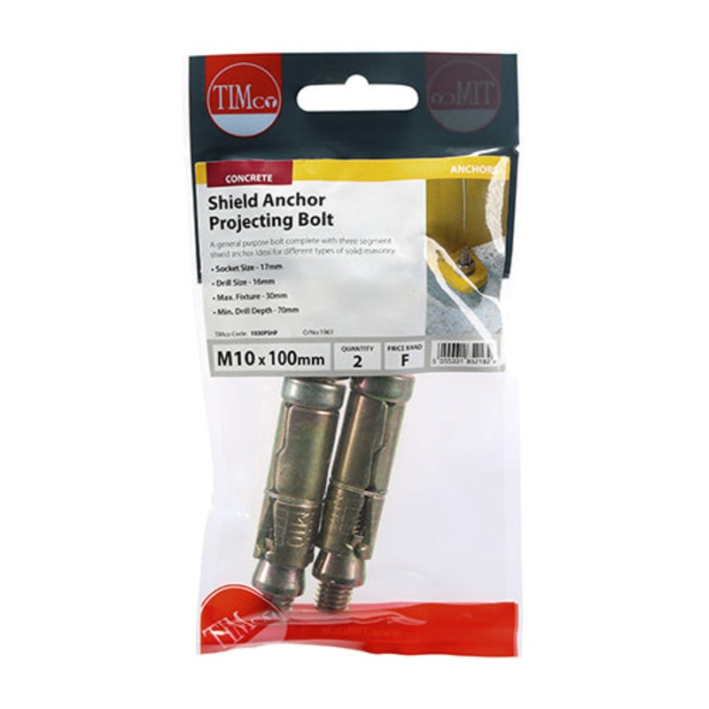 Timco Shield Anchor Projecting Bolts – Yellow M10:30P (M10 x 100)